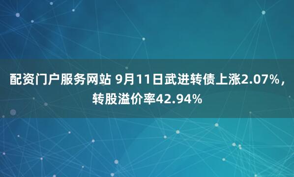 配资门户服务网站 9月11日武进转债上涨2.07%,转股溢价率42.94%